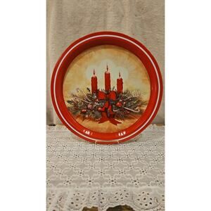 Christmas Candle Metal Tin Serving Tray